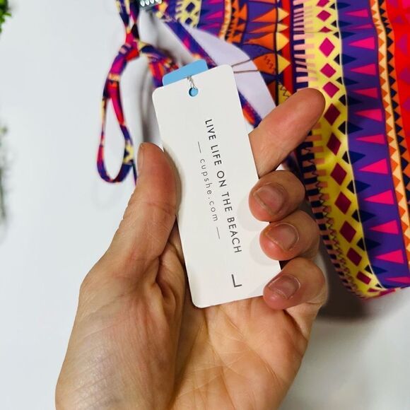 Cupshe Geometric Shapes Multicolor Red Yellow Orange Purple String Bikini Bottom - Picture 4 of 6